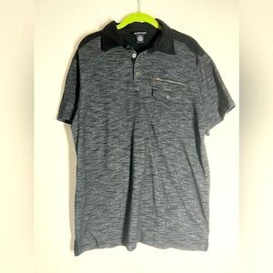 Montage Men's Short Sleeve Polo Shirt Large Collared Striped Charcoal Gray L